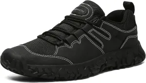 ASHION Men's Outdoor Walking Shoes Lightweight Breathable Trail Running Shoe Low Top Non Slip Sneakers Travel Camping Hiking Shoes Black 39