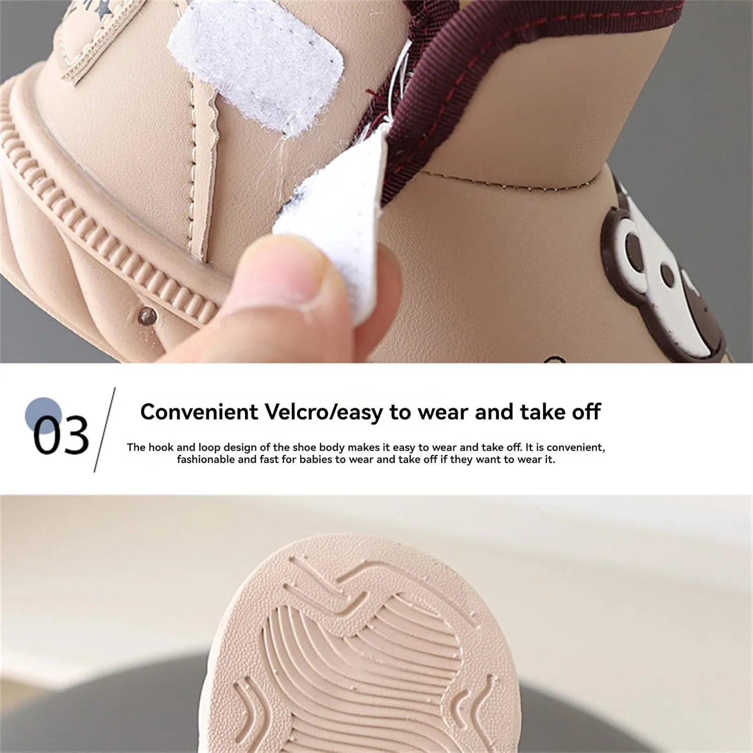 Baby Infant Boys Girls Booties Bear Light Up Glitter Fuzzy Shoes Boots Winter Outdoor First Walking Non Slip Shoes