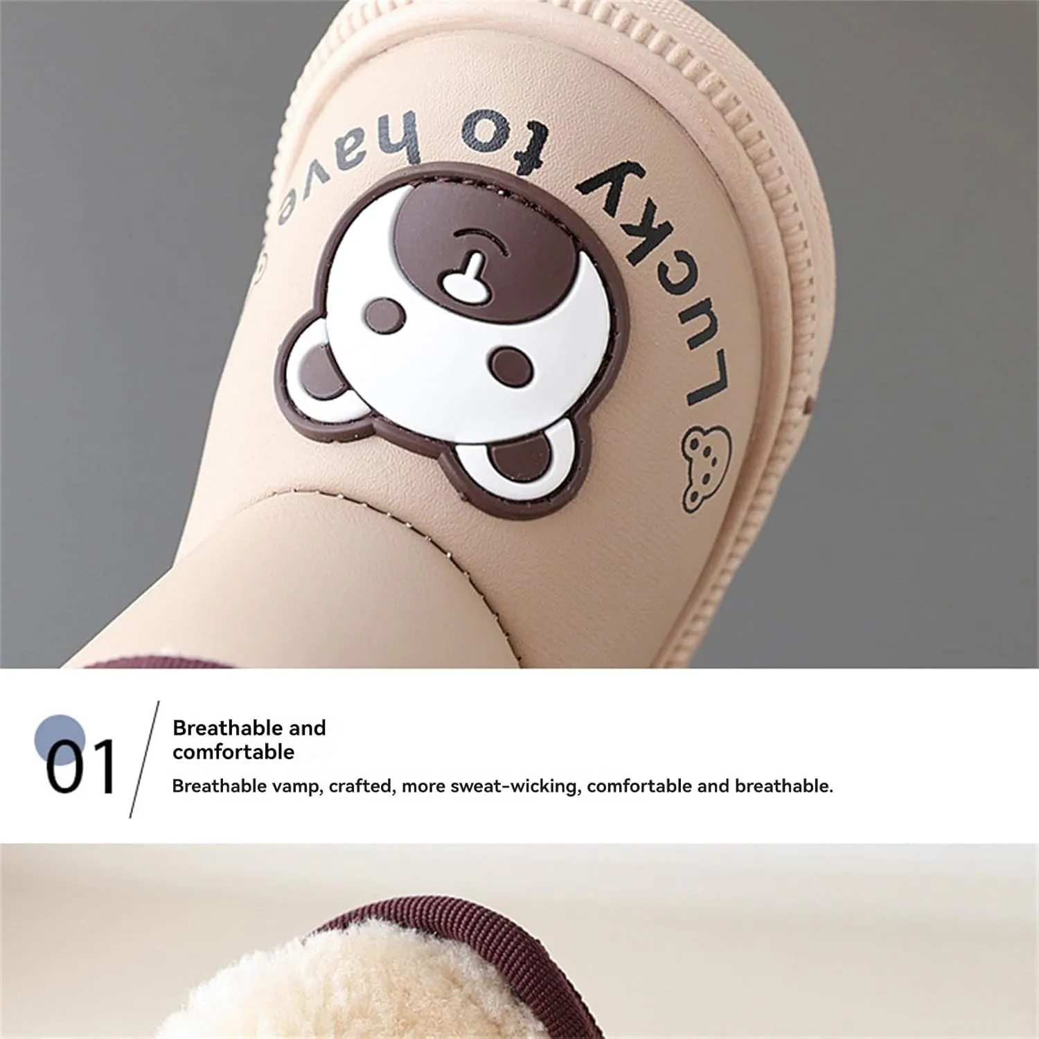 Baby Infant Boys Girls Booties Bear Light Up Glitter Fuzzy Shoes Boots Winter Outdoor First Walking Non Slip Shoes