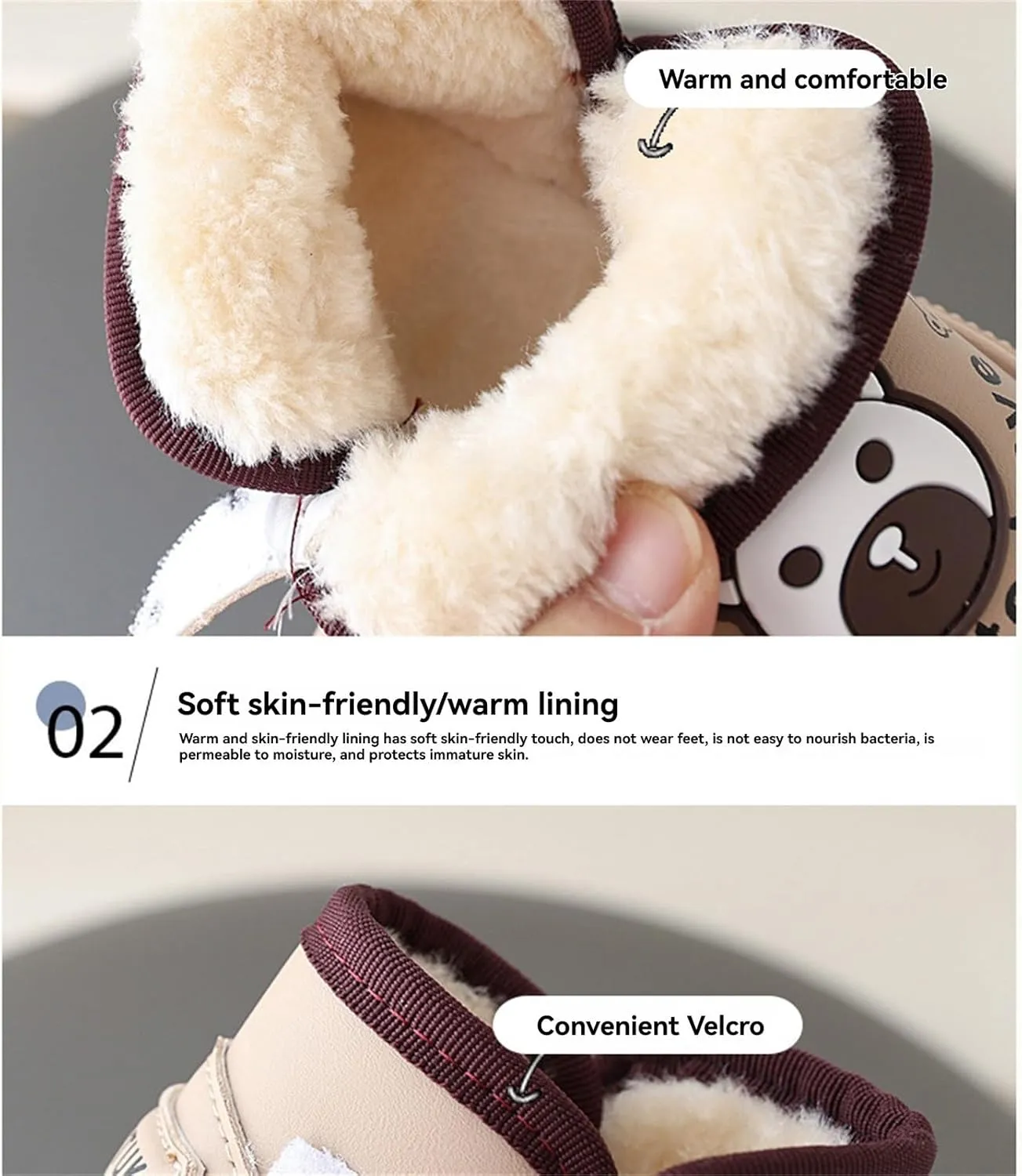 Baby Infant Boys Girls Booties Bear Light Up Glitter Fuzzy Shoes Boots Winter Outdoor First Walking Non Slip Shoes