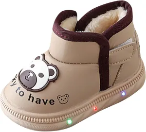 Baby Infant Boys Girls Booties Bear Light Up Glitter Fuzzy Shoes Boots Winter Outdoor First Walking Non Slip Shoes