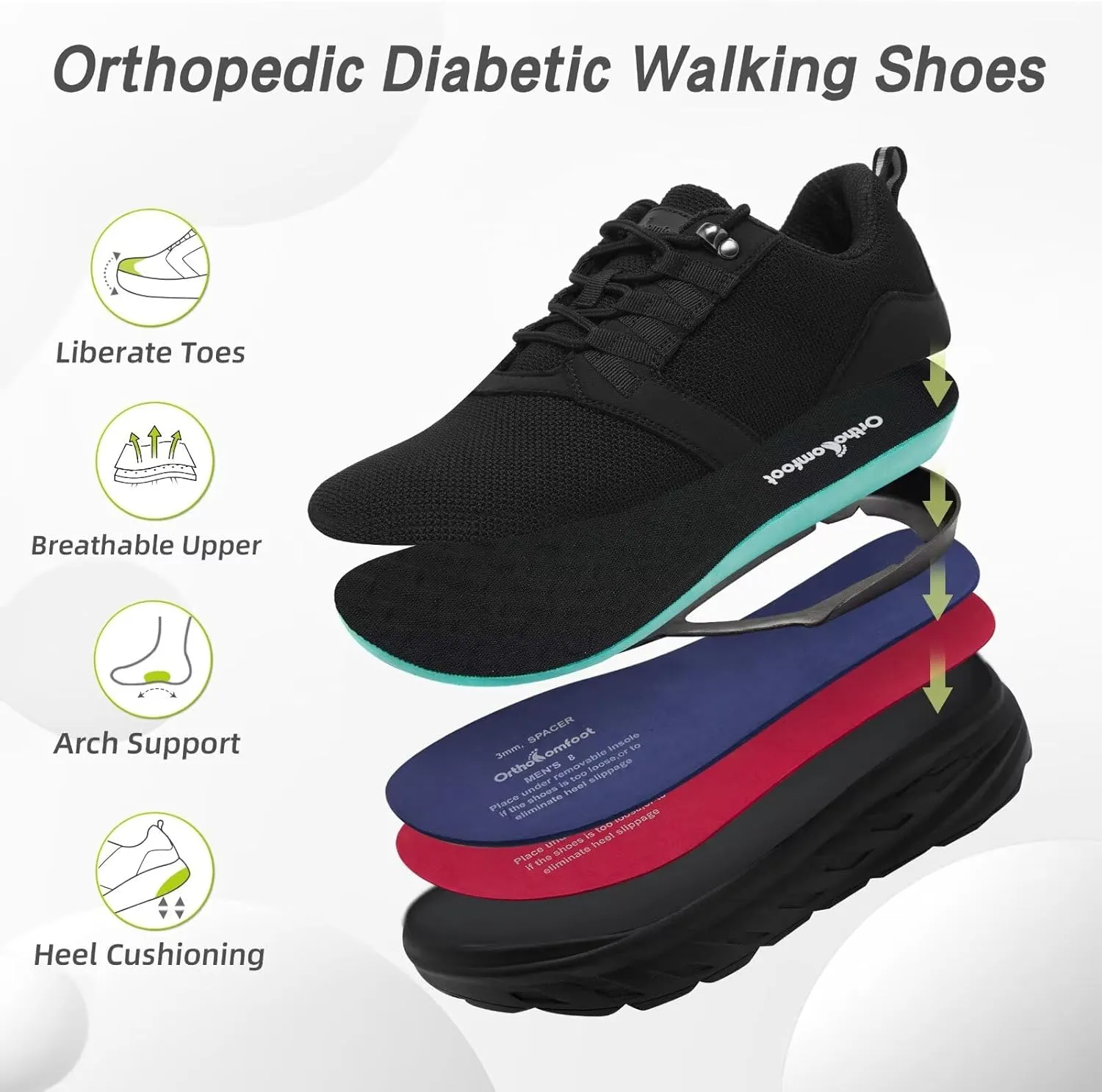 Men's Orthopedic Diabetic Wide Walking Shoes: Comfortable Plantar Fasciitis Fashion Sneakers with Arch Support, Casual Hammer Toes Swollen Tennis Work Sports Shoes for Heel and Foot Pain Relief